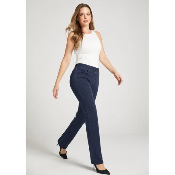 Women's - Betabrand Straight Leg 4-Pocket Yoga Denim Jeans, Size Medium Long - Picture 2 of 10